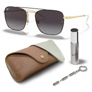 Imagem de Ray-Ban RB3588 Óculos de sol quadrados com kit de óculos – protetores de nariz ajustáveis – Óculos de sol quadrados formais e casuais ideais, Armação preta polida em ouro | Lente cinza, 55mm