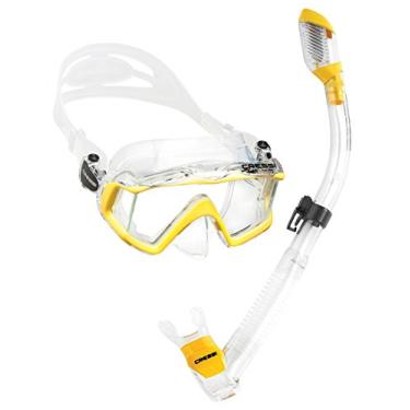 Imagem de Kit de máscara panorâmica e snorkel seco Cressi para snorkeling, mergulho | Pano 3 e supernova seco: projetado na Itália, Clear/Yellow