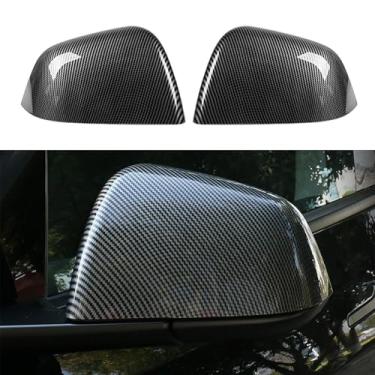 Imagem de YJMOTOR Capas de espelho lateral de carro compatíveis com Tesla Model Y 2021-2024, modelo Y esquerdo e direito tampas de capa de espelho retrovisor lateral acessórios externos 2 peças (padrão de