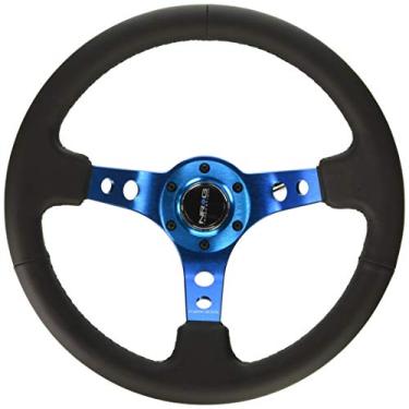 Imagem de NRG Innovations RST-006BL volante reforçado (350 mm volante esportivo (3" profundidade) - Blue Spokewith furos redondos/couro preto)