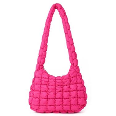 Imagem de Rejolly Feminino Bolsa de Ombro Acolchoada Puffer Para, Bolsa Tote com Bolhas Inchadas, Leve, de Nylon, Acolchoada, Macia, Rosa, Vermelha