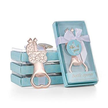Imagem de Abridor de mamadeiras DAJAMAI para brindes de chá de bebê recém-nascidos, presentes de devolução de chá de bebê para convidados, abridores de garrafas de pop-pin com caixa de presentes requintada usada para lembranças de festa de bebê (carrinho azul-bebê, 30)