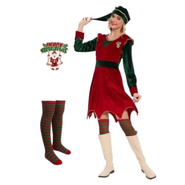 Imagem de Gumyawl Elf Costume for Women jovi Christmas Elf Dress Set with Brooch and Stocking for Xmas Fancy Outfit for Party (X-Large)