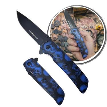 Imagem de Canivete Faca Semiautomático Estampa Caveira Zumbi Bolso Dobrável Lâmi