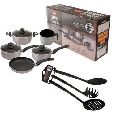 Imagem de Conjunto Panelas 8 Peças Alumínio Revestimento Cerâmico e Tampas de Vidro