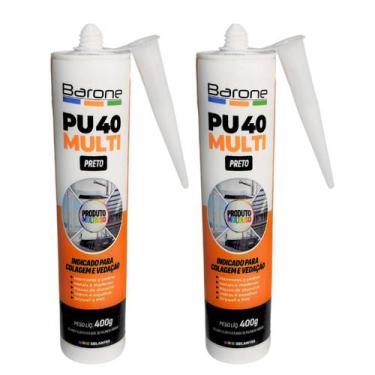 Imagem de Kit 2 Silicone PU40 Preto Adesivo Cola Vedação Barone 400g Multiuso