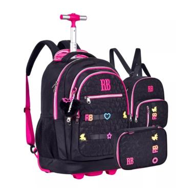 Imagem de Kit Mochila de Rodinhas Rebecca Bonbon Lancheira e Estojo RB24538 Preto