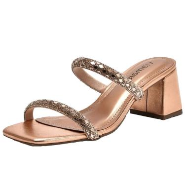 Imagem de Tamanco Salto Bloco Tiras Strass Conforto Casual Via Marte