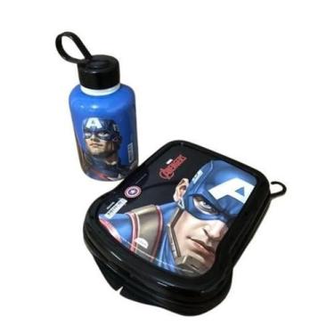 Imagem de Kit Infantil Menino Personagem Marvel Garrafa Cilíndrica - Plasutil