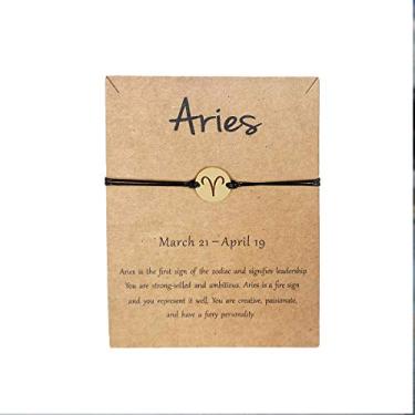 Imagem de XUN Zhe Pulseira de prata do zodíaco com signo de constelação para mulheres. 12 pulseiras de horóscopo de astrologia/tornozeleira joias de casal da amizade com cartão, Metal, Strass