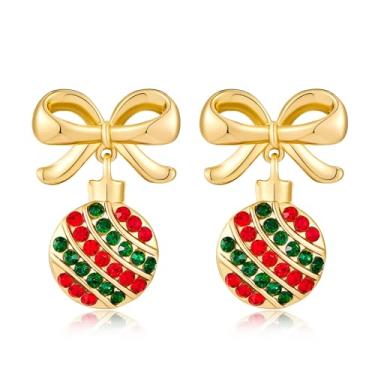 Imagem de YUJIE Brincos de Natal femininos de floco de neve, árvores de Natal douradas, com strass, pérola, brilhante, colorido, lâmpada, brincos, bijuterias de fantasia de Natal, Latão, Sem pedra preciosa