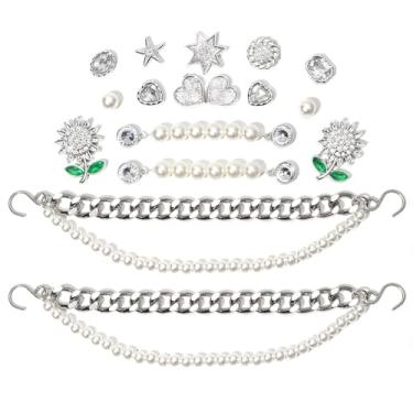 Imagem de CIKKITZ Corrente de sapato brilhante para mulheres, 15 peças de pingentes de acessórios de pérola para meninas, pingentes de decoração de sapatos DIY para lembrancinhas de festa, presente ideal,