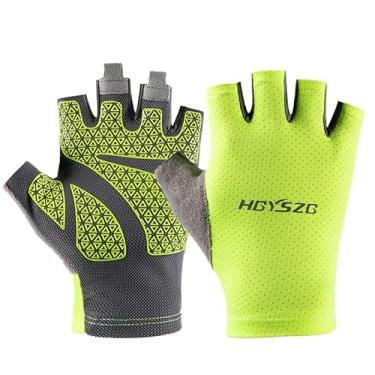 Imagem de ENJHIKE Luvas de verão sem dedos para homens e mulheres com proteção solar UV para dirigir, luvas antiderrapantes para tela sensível ao toque, luvas de motocicleta, acampamento, equitação (verde,