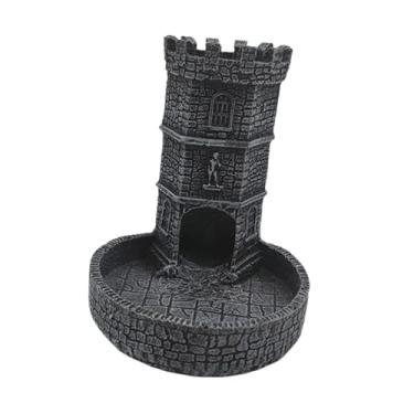Imagem de Almencla Torre de dados do castelo com bandeja acessório para jogos de tabuleiro armazenamento resina aleatório parede escultura dados rolamento bandeja para, Preto Cinza