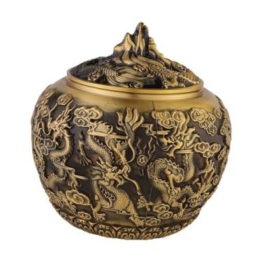 Imagem de ＫＬＫＣＭＳ Lata de chá de latão estilo chinês, multifuncional, recipiente de armazenamento de chá jarra de chá para doces, açúcar e café doméstico