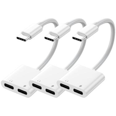 Imagem de Divisor USB C, pacote com 3 fones de ouvido USB C duplo e adaptador de carregador, cabo dongle de áudio tipo C 2 em 1 com carregamento rápido PD 60W para iPhone 16/15 Plus Pro Max, iPad, Galaxy,