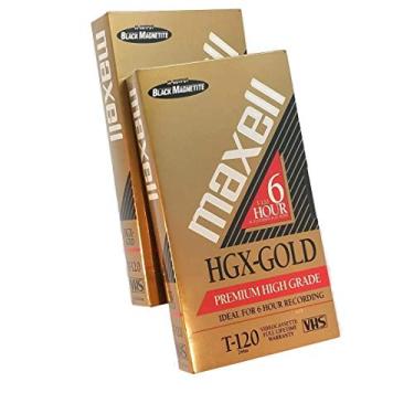 Imagem de Fitas adesivas premium de alta qualidade Maxell em branco VHS T-120 HGX ouro 6 horas cassete de vídeo – pacote com 2
