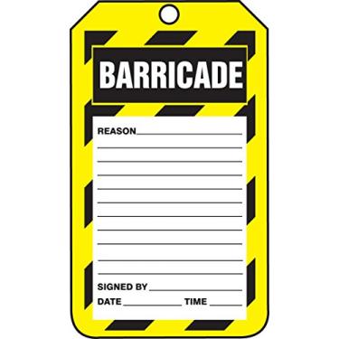 Imagem de Accuform TAB107PTM RP-Etiqueta de status de barricada de plástico, legenda "Barricade", 14,6 cm de comprimento x 8,3 cm de largura x 0 cm de espessura, preto/amarelo em branco (pacote com 5)