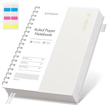 Imagem de EMSHOI Caderno espiral forrado, caderno pautado universitário B5, 300 páginas/150 folhas, papel sem ácido de 100 g/m², caderno de capa mole à prova d'água para escola, trabalho, anotações, 19 cm ×