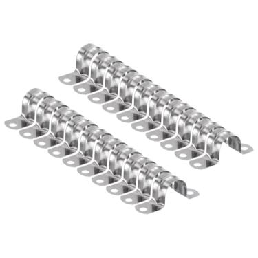 Imagem de HARFINGTON 10 braçadeiras de conduíte de 22 mm de 7/8 polegadas, braçadeira de tubo M22 U, correia rígida de aço inoxidável, suporte em forma de U com dois furos para fixação de fio de mangueira de