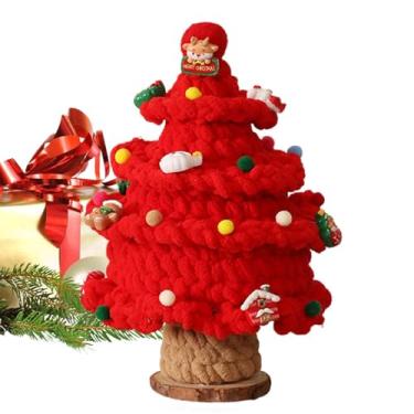 Imagem de Árvore de Natal de crochê, Árvore de Natal de tampo de mesa - Árvore de Natal pequena de cone de malha - Enfeites de Natal tricotados de 26 cm, enfeites coloridos de árvore de Natal de mesa para decor