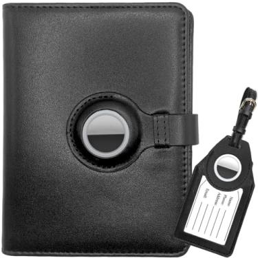 Imagem de Acme Basics Porta-passaporte AirTag com etiqueta de bagagem AirTag COMBO e porta-AirTag, cartão de vacina, identidade, cartão de embarque, protetor de cartão de crédito para homens e mulheres, Preto,