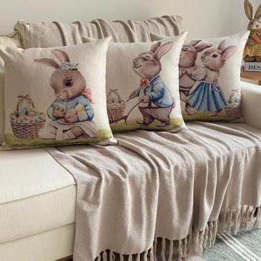 Imagem de Kit 3 Capas de Almofadas Linho Páscoa Coelho Carriola 43cm - Andreia C