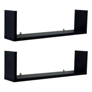Imagem de Kit 2 Prateleiras Nicho U 54x10x15 Livros Decoração - Preto - LEVEL11