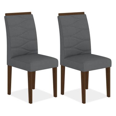 Imagem de Kit 2 Cadeiras Estofadas Vitória Imbuia/cinza - Móveis Arapongas