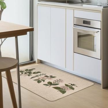 Imagem de 2 Tapete Cozinha Antiderrapante Absorvente Ln Es 45x65 Vr (E4 Flores Bege Claro Escuro Verde Rosa Azul)