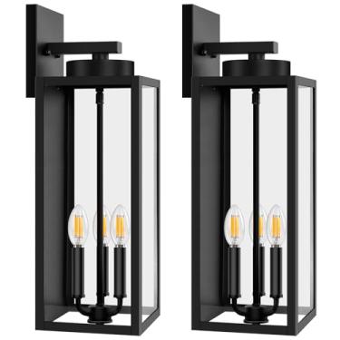 Imagem de BesLowe Luminárias De Parede Grandes Para Áreas Externas De 20 Pol., Luminárias De Iluminação Externa, Arandelas De Varanda Montadas Na Parede, Lanternas De Parede Pretas À Prova D'Água Para Áreas E