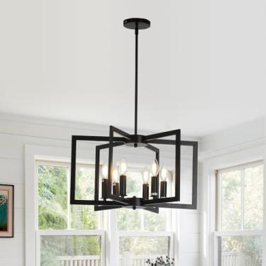 Imagem de GEFOUN Lustre Preto De 6 Luzes, Luminária Moderna Para Sala De Jantar, Lustre Industrial De Metal Para Sala De Estar De Fazenda, Entrada, Cozinha