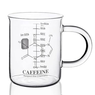Imagem de DEER REED Caneca de copo de cafeína - Caneca de química de 473 ml, vidro borossilicato, caneca graduada (450ml)