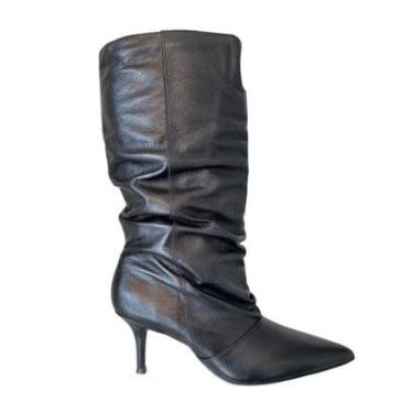 Imagem de Bota Feminina Franzida Cano Sanfonada Salto Fino Bico Fino-Feminino