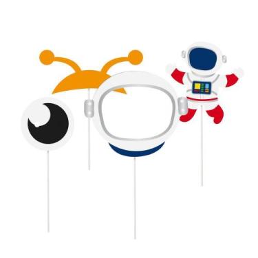 Imagem de 8 Plaquinhas Acessórios Astronauta Dec. Festas  - Cromus, Carto + Pigm