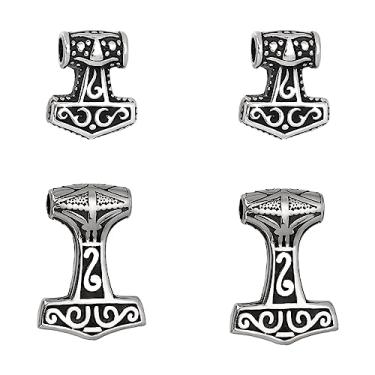 Imagem de UNICRAFTALE 4 pingentes de martelo de Thor 20 ~ 29,5 mm prata antiga aço inoxidável viking amuletos de nó de martelo de Thor poderoso amuleto de proteção para fabricação de joias..