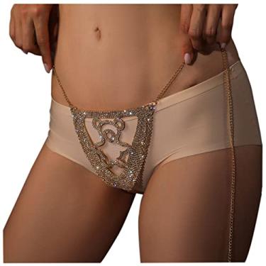 Imagem de Calcinha feminina sexy com strass, corrente corporal, corrente de cristal, joia (dourada)