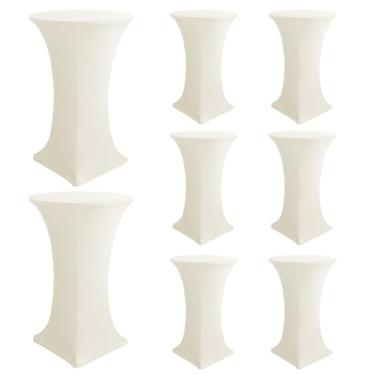 Imagem de Enjoyidea Capas de mesa de coquetel - toalhas de mesa redondas de elastano de cano alto, pacote com 8, 81 x 109 cm, creme elástico, toalha de mesa alta para pub, bistrô, festa highboy, evento,