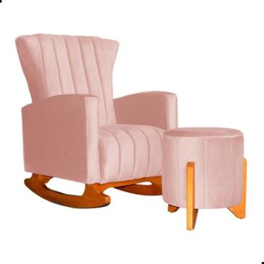Imagem de Kit Poltrona Balanço Melinda e Puff Jade Veludo - Fina Mobília, Rosa