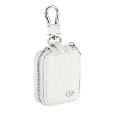 Imagem de HARFINGTON Capas para fones de ouvido, capa para fone de ouvido, capa de couro PU, bolsa organizadora pequena com bolso de malha para cabo USB, fones de ouvido com fio sem fio, branco