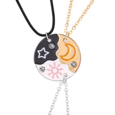 Imagem de YOIVY Colar BFF Sun Moon Star Best Friend Forever 3 peças combinando com pingente de quebra-cabeça Bestie Friendship Colares de longa distância BFF para presente para amigos unissex, Zinco, Sem Pedra