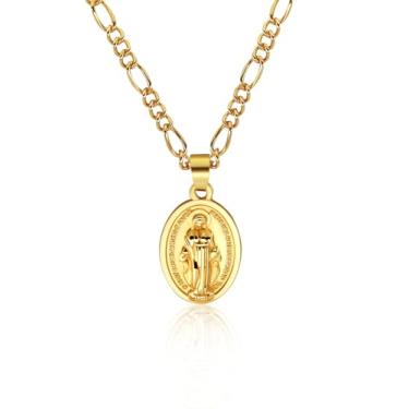 Imagem de PIYIZ Colar de Virgem Maria/São Beneidct/Miguel/Cristóvão, aço inoxidável, banhado a ouro, presente católico cristão, pingente de medalha religiosa, joia de arcanjo, colar de senhora de Guadalupe para
