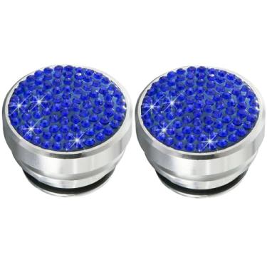 Imagem de Capa de plugue de isqueiro de carro com strass diamante brilhante 2 peças, capa de botão de plugue de isqueiro automotivo de cristal, capa universal à prova de poeira (azul escuro)