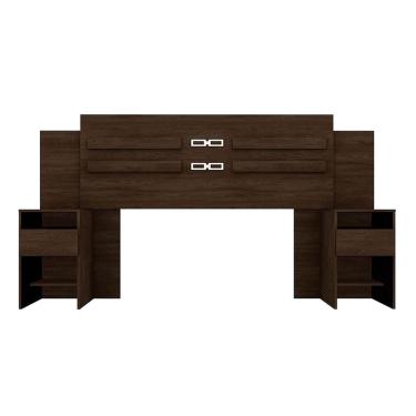 Imagem de Painel Cama Box Madeirado Cor Ébano Touch Casal Triunfo 2 Mesas c/ 2 Gavetas Ébano Touch - Demóbile