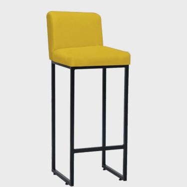 Imagem de Banqueta Alta Com Encosto Lucca -60cm chão até o assento Industrial Ferro Preto Suede Amarelo - Ahazzo Móveis
