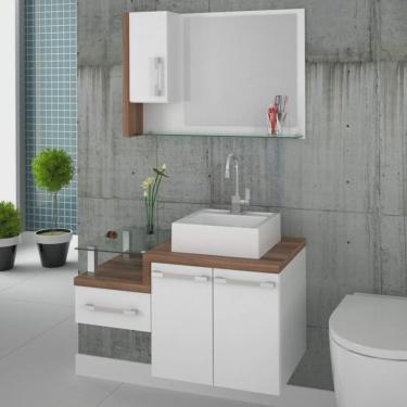 Imagem de Kit com 4 Gabinetes para Banheiro 2 Portas 1 Gaveta com Cuba Q35 e Espelheira Legno 830w