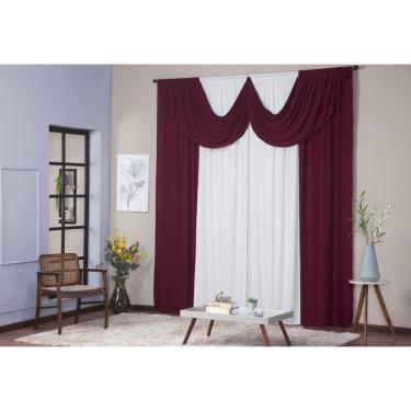 Imagem de Cortina Paris 2,00 x 1,60 Sala Quarto Decoração com Bando Malha Gel Palha e Vinho