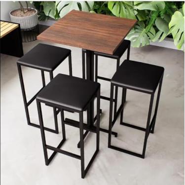 Imagem de Conjunto Mesa Alta Bar Bistrô Quadrada Imbuia 4 Bancos Estofado Industrial Black (Preto)