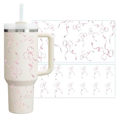 Imagem de 2 peças de adesivos de laços compatíveis com acessórios Stanley Tumbler - Adesivos de laço rosa para Stanley Cup 1,134 g
