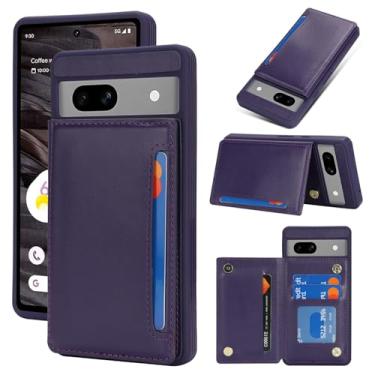 Imagem de iCoverCase Capa compatível com Google Pixel 7a com suporte para cartão, capa carteira de telefone para mulheres e homens [bloqueio RFID] capa carteira protetora de couro PU para Pixel 7a (roxo escuro)